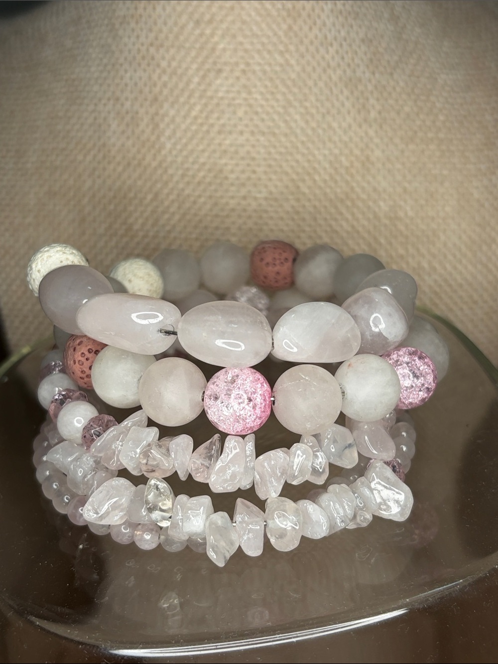 Pink Rose Quartz Beaded wire Bracelet- Women Jewelry